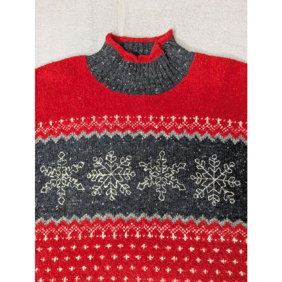 Women's Jones New York Sport Red & Gray Snowflake Turtleneck Sweater L Wool - Picture 3 of 6